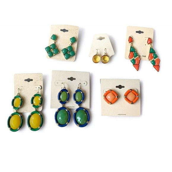 Colorful Statement Earring Bundle | Green Blue Yellow Orange | 6 Pairs - Picture 2 of 2
